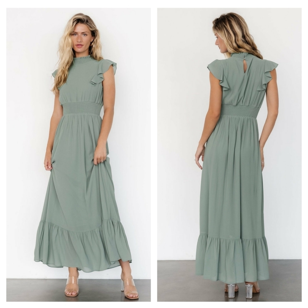 Baltic Born Kearny Ruffle Maxi Dress Cap Sleeve New Without Tags